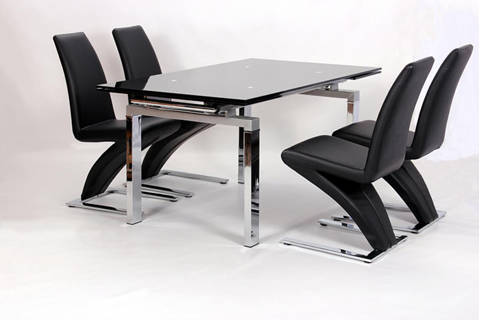 Highgrove Extending Black Glass Dining Set With 4 Ankara Chairs